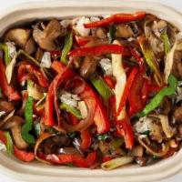 Spring Harvest Stir Fry · Stir fried rice, sauteed peppers x onions, sauteed mushrooms x onions, carrot shave, green o...