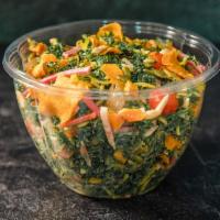 Raising Kale Salad · Kale base with roasted seasonal squash, charred onion, baby tomatoes, watermelon radishes, p...