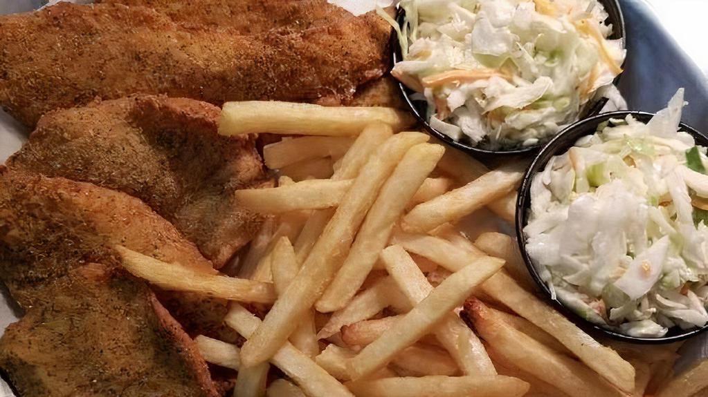 Fish Platter For 2;  Fish W/ 4 Hushpuppies · 4 pieces of our hand-fileted, hand breaded Cod, with 4 of our house made hush puppies, plus two servings of 2 regular sides. Premium sides at additional charge.