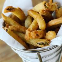 Fried Pickle Fries · If you love fried pickles you will LOVE these!  Dill pickles sliced into the size of shoestr...