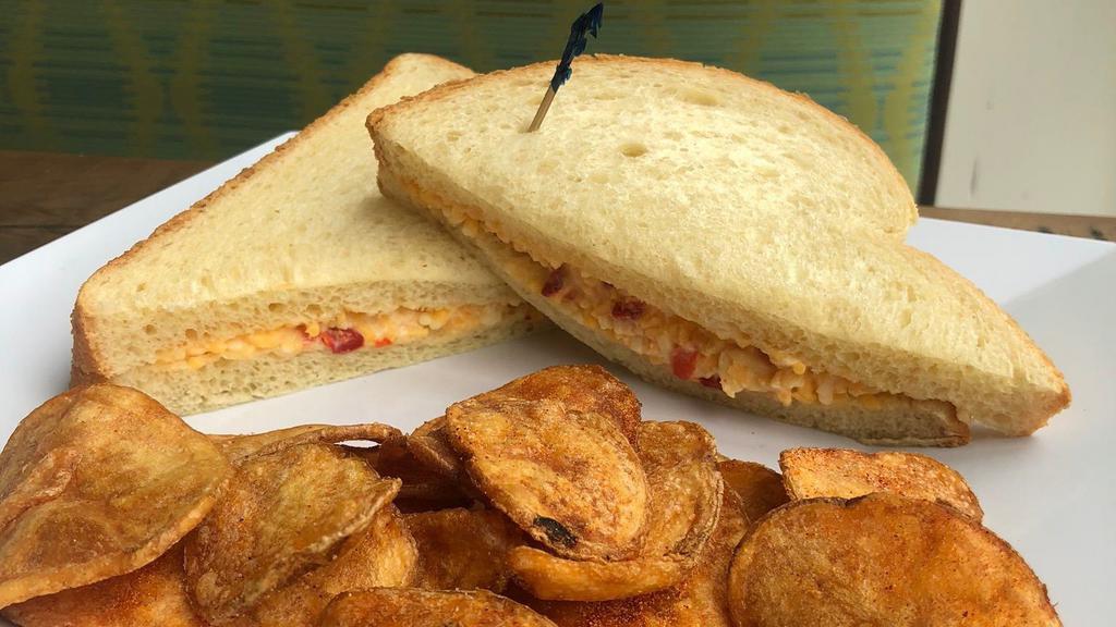 Pimento Cheese + Blt · Served on your choice of white, wheat, or rye bread with lettuce and tomato. Comes with a pickle spear and your choice of a side.