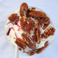 Blueberry Hill Sundae · Blueberry topping and creamy marshmallow topped with gourmet salted roasted pecans.