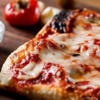 Formaggio · Garlic oil, Parmesan, mozzarella, provolone and our authentic pizza sauce.