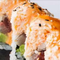 Hawaii Roll · Crunch spicy crab on top of sweet potato and cream cheese.
