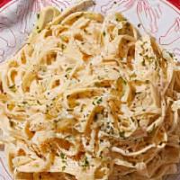 Chicken Alfredo Spaghetti · Chicken Alfredo spaghetti: sliced chicken breast, spinach with spaghetti pasta, and creamy A...