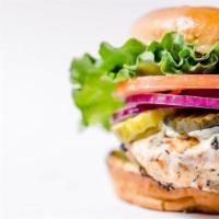 Black & Bleu Burger · With cajun seasoning, bleu cheese crumbles, and onion straws.