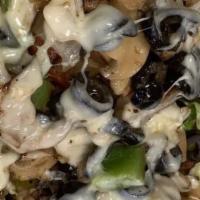 Grilled Veggie · Onions, mushrooms, green peppers & black olives,  served with: lettuce, tomatoes, onions, ba...