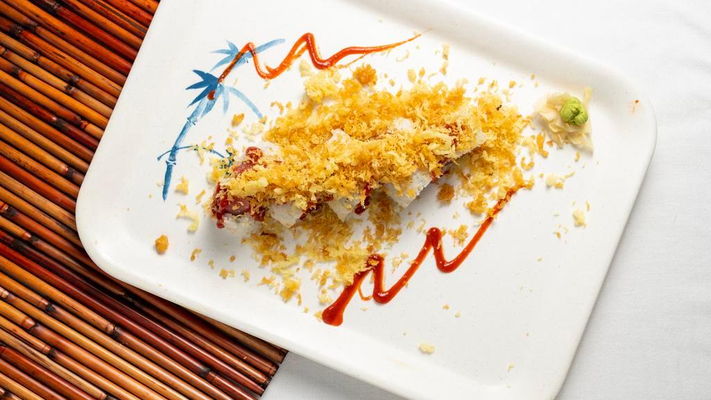 Spicy Volcano · Tempura flakes,tuna,and spicy sauces