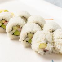 California · Crab, Avocado, and cucumber topped with roe(fish eggs).