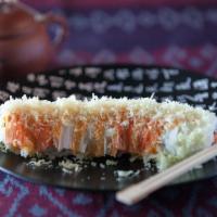 Crunchy Crab Roll · Imitation crab, avocado, cucumber topped with crab, spicy sauce and tempura crunch