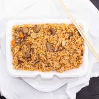 R1 Fried Rice · Wok-fried rice blended with egg, onions, carrots, green peas, soy sauce, and cooked with whi...