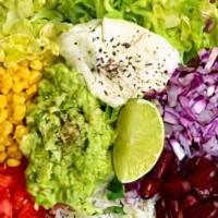 Burrito Bowls · Garlic-cilantro rice, guacamole, salsa, radish, lime, crema or cilantro lime crema (VG)