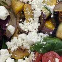 Grilled Vegetable Keto · Grilled Zucchini, Squash & Onions with Coconut Oil, Organic Spring Mix, Goat Cheese Crumbles...