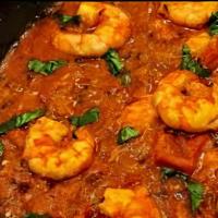 Shrimp Chili Masala · Shrimp cooked with spices, fresh tomatoes, bell pepper, onion, and a touch of vinegar.