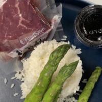 Filet Kit · Kit includes filet (uncooked), rice, and asparagus. Serves 1
Pan sear on medium high until b...