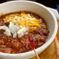 Grilled Cheese & Bowl Of Chili · A bowl of our excellent homemade chili.  Topped with diced red onions, shredded cheese and h...