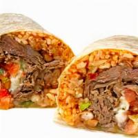 Burritos · Come with rice mixed with red beans, pico de gallo and cheese with our choice of meat, wrap ...