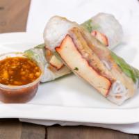 Fresh Spring Rolls (2) With Peanut Sauce · Rice paper, tofu, lettuce, cabbage, carrot, celery, rice noodle, mint