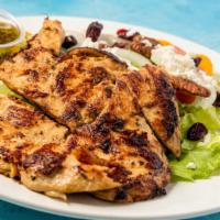 Greek Chicken Salad · Large Greek salad with grilled marinated chicken breast.