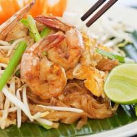 L Pad Thai · Stir-fried thin rice noodle with bean spout, scallion, peanut and egg.