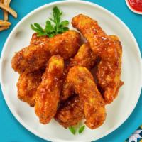 Blazing Bbq Tenders · Chicken tenders breaded and fried until golden brown before being tossed in barbecue sauce. ...