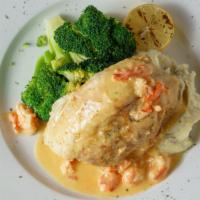 Nantucket Island Stuffed Tilapia · Fresh Tilapia stuffed with lump crab meat and baked to perfection, served with mashed potato...