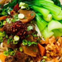 Pork Chasu Satay Rice Noodle · Pork chasu strip, spicy radish, Chinese Cabbage & Boriled egg serve in Asian Satay soup