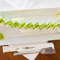 Green Dragon Roll · In: krab meat, avocado, cucumber. Out: sliced avocado.