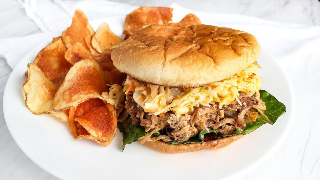 Bbq Sandwich & House Slaw · Your choice of pulled pork, chicken, or tofu with chips,