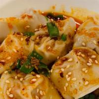 Szechuan Chili Wontons (6) · Six wontons stuffed with pork , served in a hot chili oil sauce.