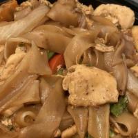 Drunken Noodles (Pad Kee Mao) · Stir-fried noodles with basil, bell peppers, tomatoes, zucchini, snap peas, white onions & c...