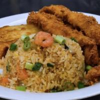 Fish Plate · 3pc Fried Catfish served with our Signature Shrimp Fried Rice.
