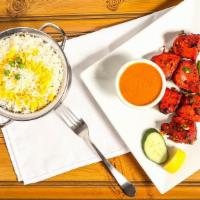 Chicken Tikka · Boneless pieces of chicken marinated overnight with exotic Indian herbs, yogurt, and spices.