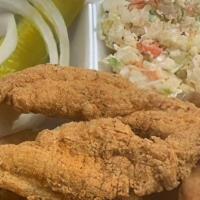 Catfish Fillet  · Includes: fries, coleslaw and bread.