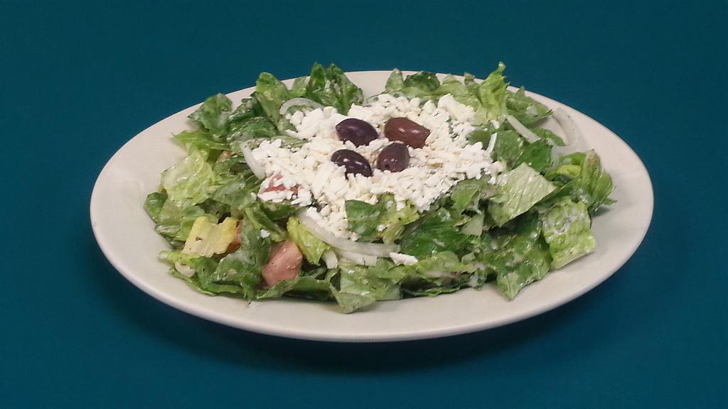 Greek Salad · House Salad toss with Greek Dressing, Feta Cheese on top with Kalamata Olives, 2 dressings.