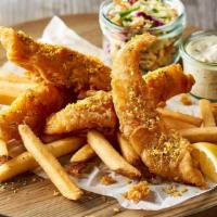 Crunchy Fish & Chips · With coleslaw and  fries