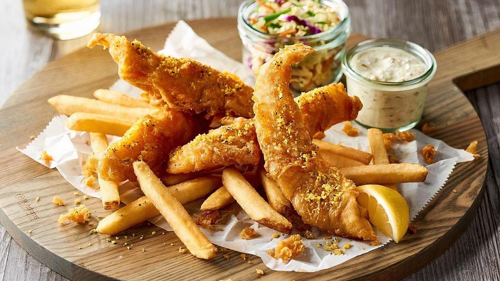 Crunchy Fish & Chips · With coleslaw and  fries