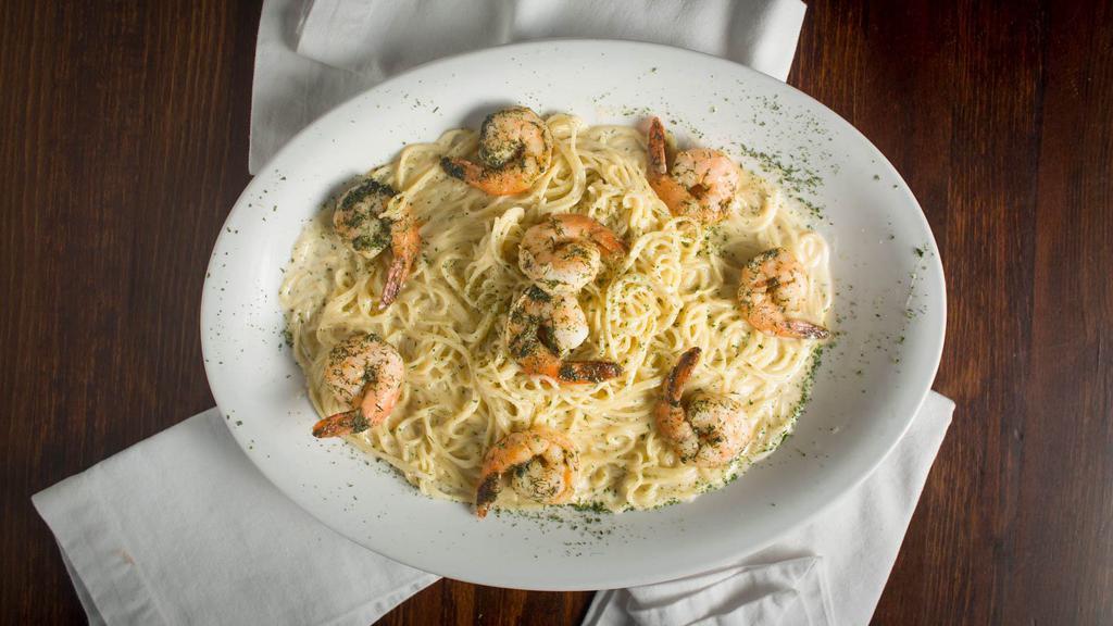 Shrimp On The Avenue · Scrumptious grilled shrimp served over angel hair pasta, tossed in a creamy white sauce