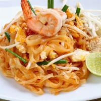 Pad Thai · Bean sprouts, scallions, egg in a sweet tangy
sauce, and topped with peanuts.
