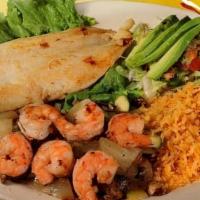 Acapulco Special · Grilled fish with shrimp and grilled onions, mushrooms, and zucchini. Served with rice, avoc...