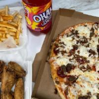 Pizza & 10 Party Wings · Your Choice of  our large hand made Pizza with 10 Party Wings .....
                        ...