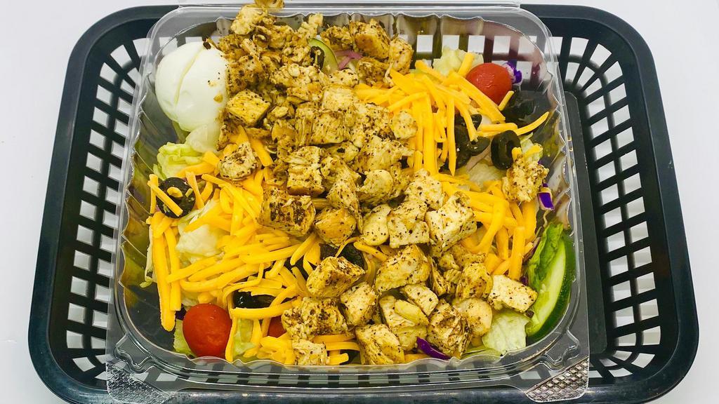Philly Cheese Salad · Lettuce Tomato Topped with your Choice of Steak Philly of Chicken or Cajon Turky cocked with onions Peppers and Cheese