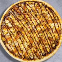 Bbq Chicken Pizza · Barbecue sauce, juicy chicken, mozzarella, marinara, chopped garlic, fresh basil, and extra ...