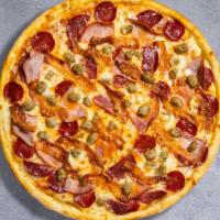 Meat Lover Pizza · Mozzarella, pepperoni, chicken, and sausage baked on a hand-tossed dough