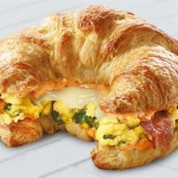Spinach Bacon Croissant · Croissant with Bacon, Egg, Cheese, Spinach and out Signature Tomato Spread.