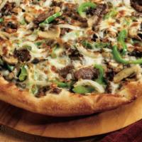20 ``Philly Cheesesteak Pizza · Steak, onions, bell peppers, mushrooms and mozzarella cheese.