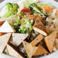 Tofu Hibachi · Served with mixed vegetable.