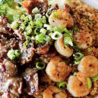Beef & Shrimp Combo · Served with mixed vegetables.