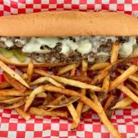 Dodge City Cheesesteak · Your choice of sliced Philly steak or grilled chicken with sautéed mushrooms, peppers, onion...