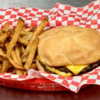 Remington Burger · 1/2 lb. hamburger. Served with a side of hand-cut fries. Add cheese for $0.60.